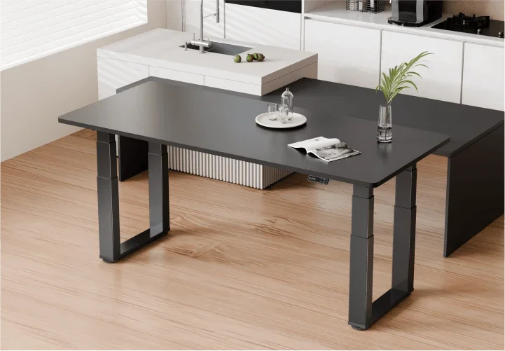 E7 Plus Max with a black top beside a white kitchen island in a bright kitchen.