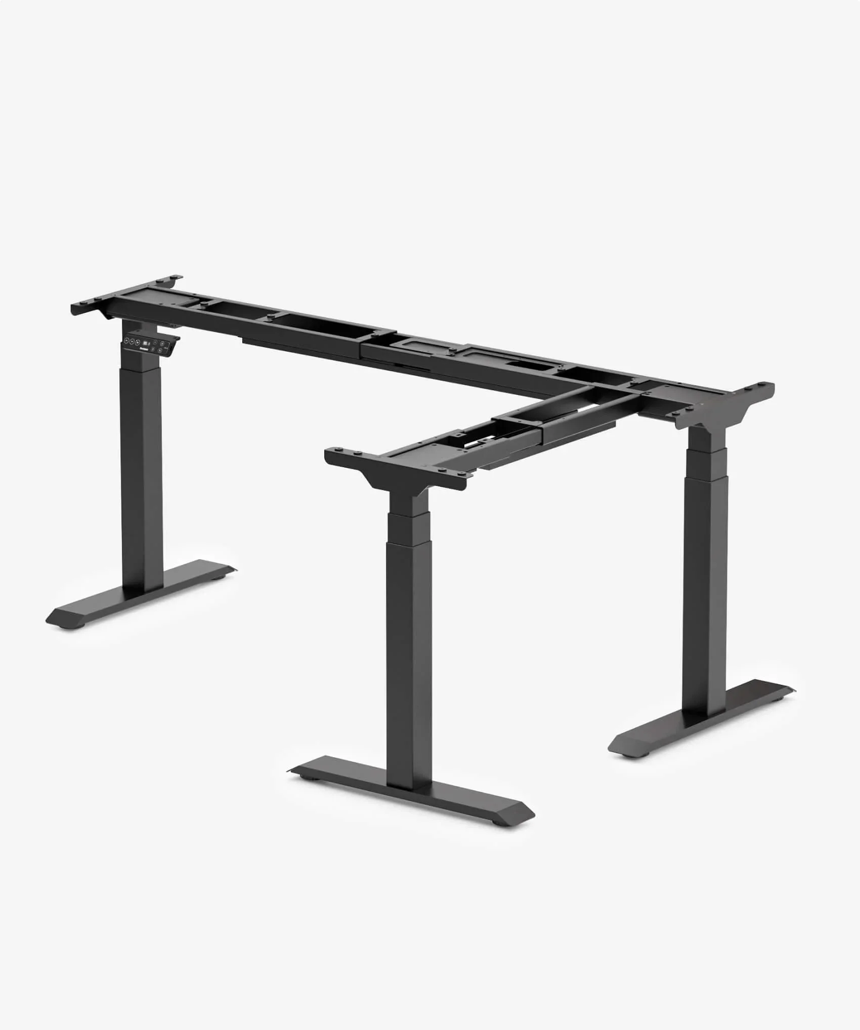 Black three-leg E7L corner frame with keypad on light grey.