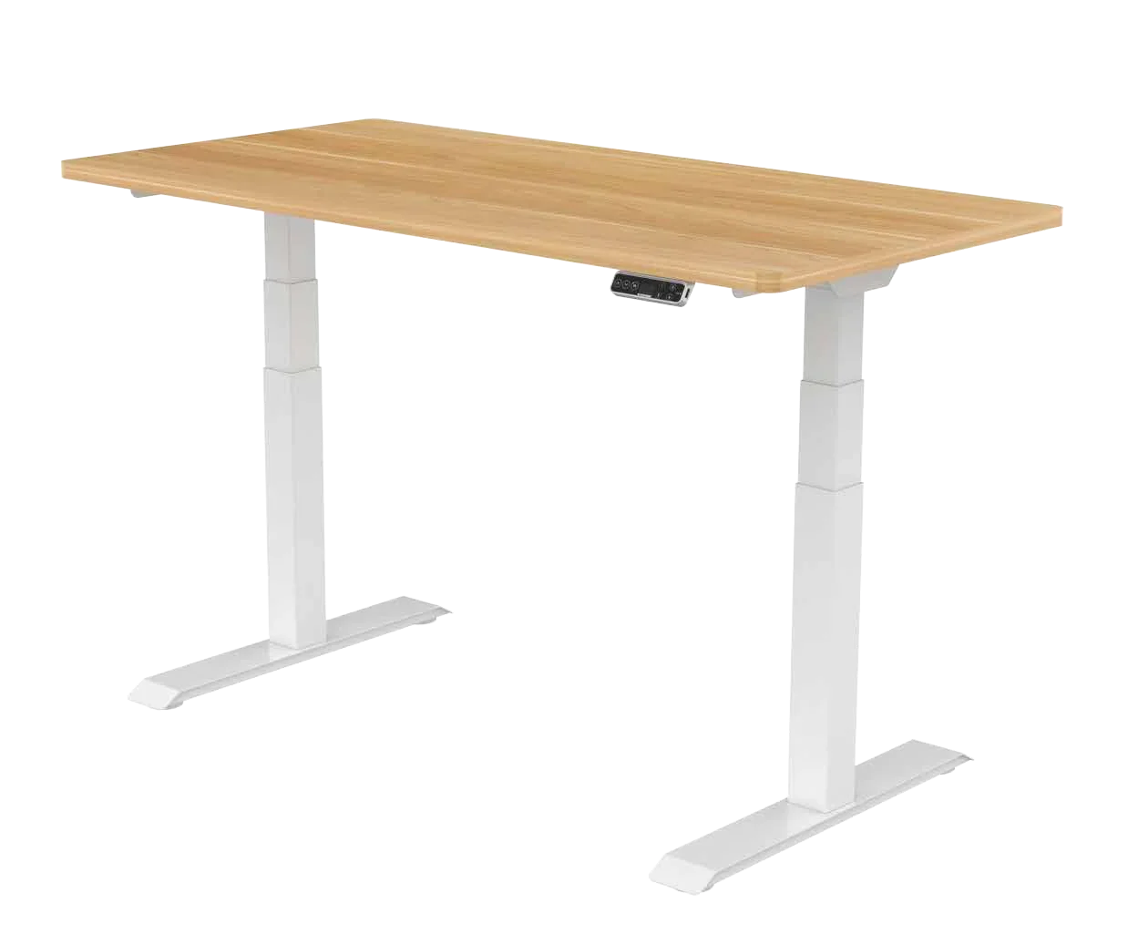 Alternative transparent cutout of a white-frame desk with an oak-look top.